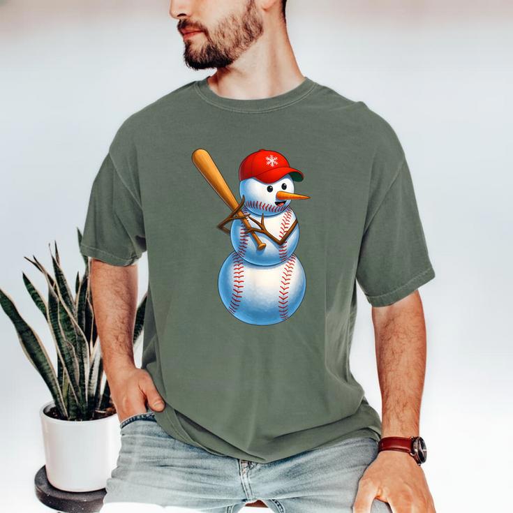 Baseball Snowman Merry Christmas Xmas Pajamas Men Women Kids Men's Comfort Colors T-Shirt