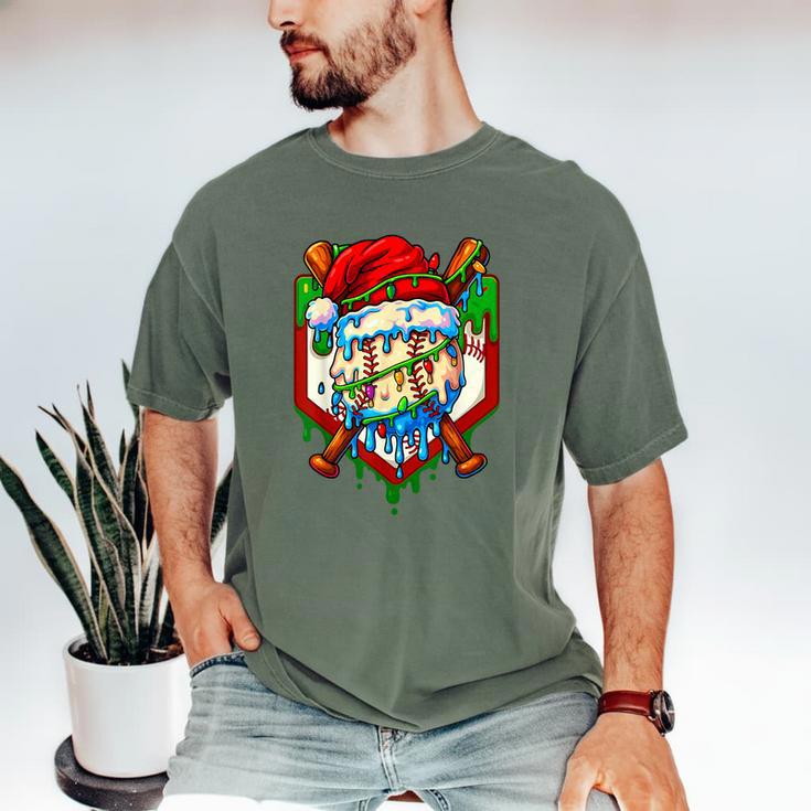 Christmas Baseball Ice Cream Drip Santa Baseball Player Kids Men's Comfort Colors T-Shirt