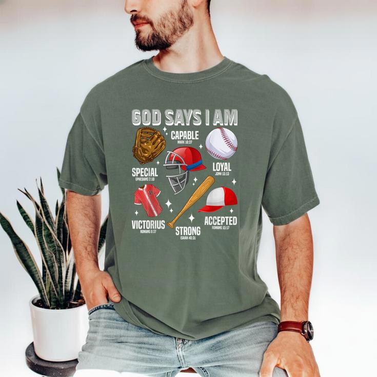 God Says I Am Baseball Player Catcher Pitcher Boys Men Men's Comfort Colors T-Shirt