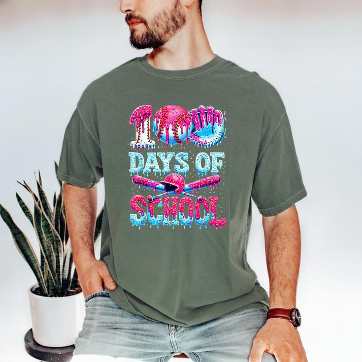 Happy 100 Days Of School Game Day Baseball Ice Cream Drip Men's Comfort Colors T-Shirt