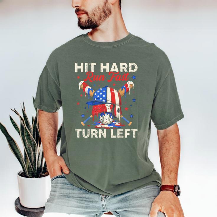 Hit Hard Run Fast Turn Left Baseball Cream Drip Crossed Bats Men's Comfort Colors T-Shirt