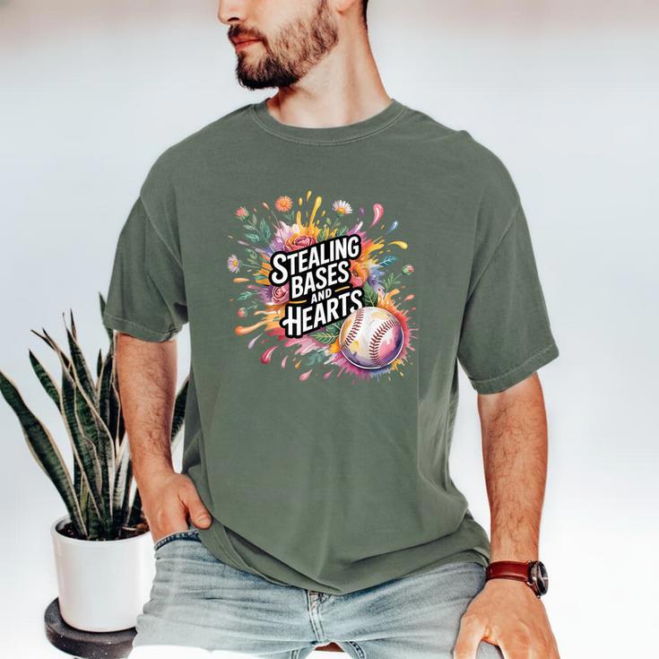 Stealing Bases And Hearts Baseball Puns Sports Men's Comfort Colors T-Shirt