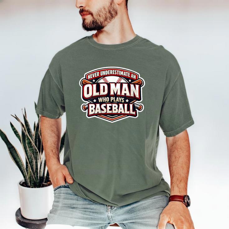 Women's Never Underestimate An Old Man Who Plays Baseball Men's Comfort Colors T-Shirt