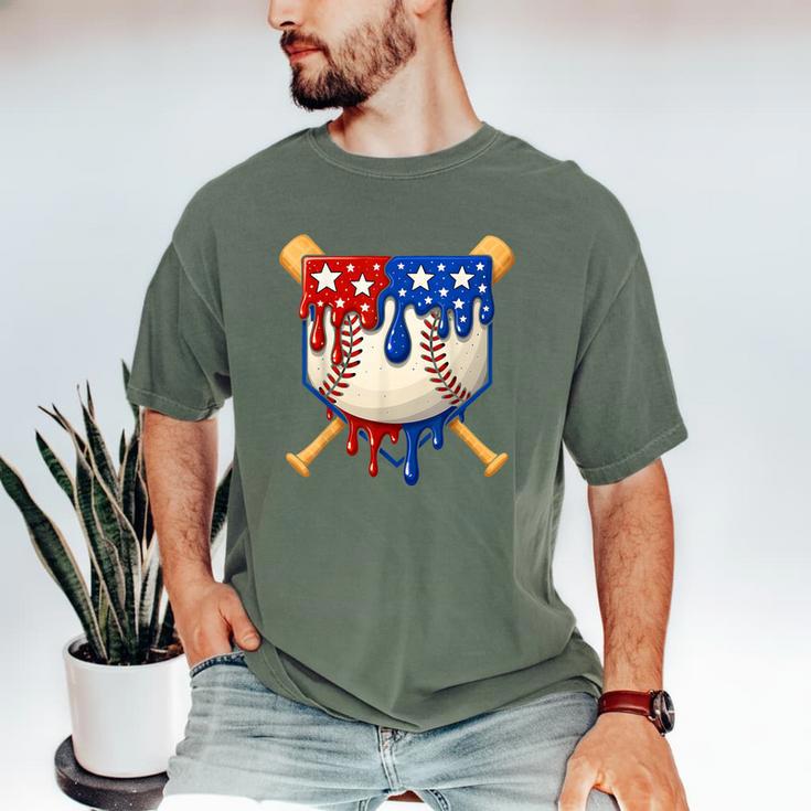 Baseball Drip American Flag Home Plate 4th Of July Patriotic Men's Comfort Colors T-Shirt