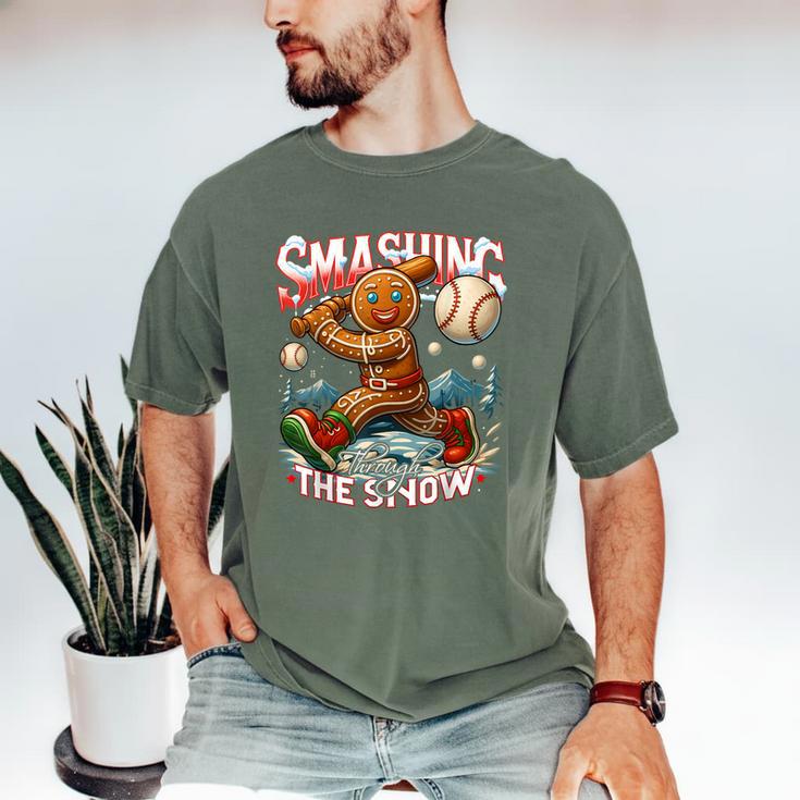 Baseball Player Christmas Gingerbread Smashing Through Snow Men's Comfort Colors T-Shirt Baseball Player Christmas Gingerbread Smashing Through Snow Men's Comfort Colors T-Shirt