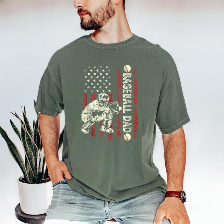Fathers Day Baseball Dad Flag Dad Men Baseball Catcher Men's Comfort Colors T-Shirt Fathers Day Baseball Dad Flag Dad Men Baseball Catcher Men's Comfort Colors T-Shirt