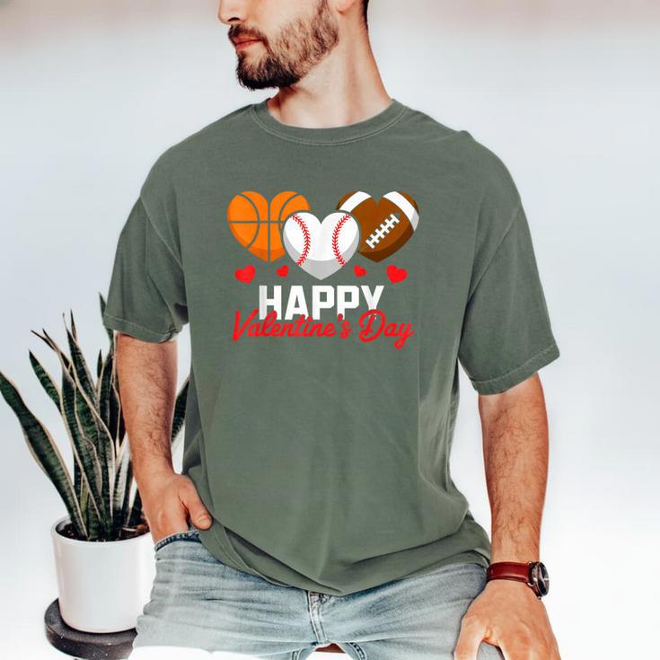 Happy Valentine’s Day Basketball Football Baseball Hearts Men's Comfort Colors T-Shirt Happy Valentine’s Day Basketball Football Baseball Hearts Men's Comfort Colors T-Shirt