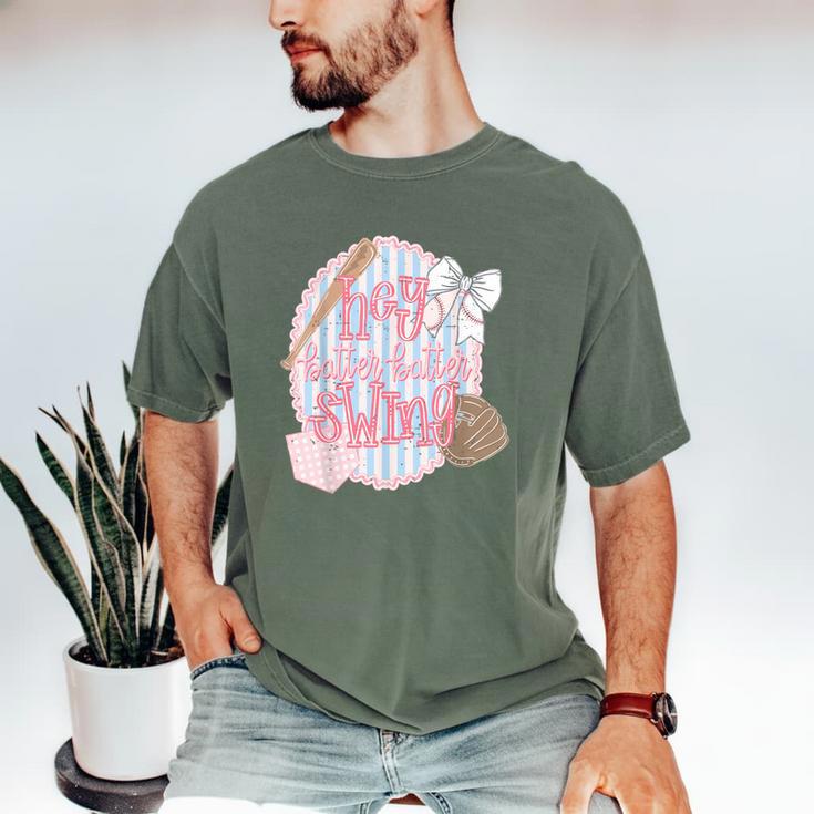 Hey Batter Batter Swing Baseball Game Day Coquette Bow Girly Men's Comfort Colors T-Shirt Hey Batter Batter Swing Baseball Game Day Coquette Bow Girly Men's Comfort Colors T-Shirt