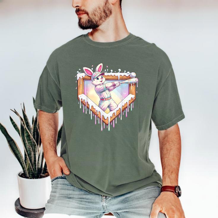 Kids Happy Easter Bunny Playing Baseball Boy Ice Cream Drip Men's Comfort Colors T-Shirt