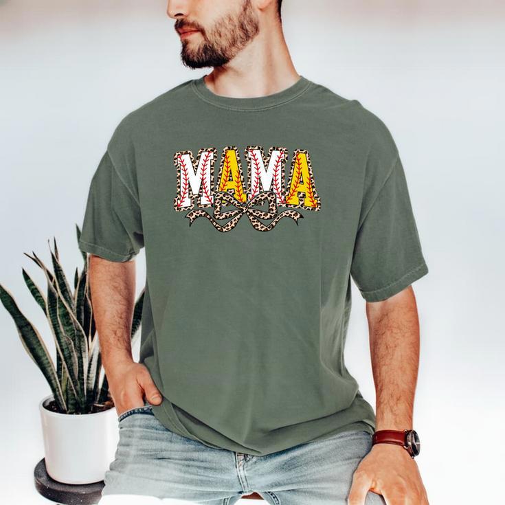 Leopard Baseball Softball Mama Bow Softball Baseball Mom Men's Comfort Colors T-Shirt