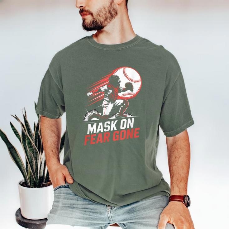 Mask On Fear Gone Baseball Catcher Softball Men's Comfort Colors T-Shirt Mask On Fear Gone Baseball Catcher Softball Men's Comfort Colors T-Shirt