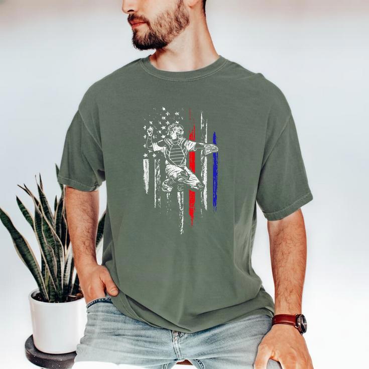 Patriotic Baseball Catcher American Flag Sports Tee Men's Comfort Colors T-Shirt
