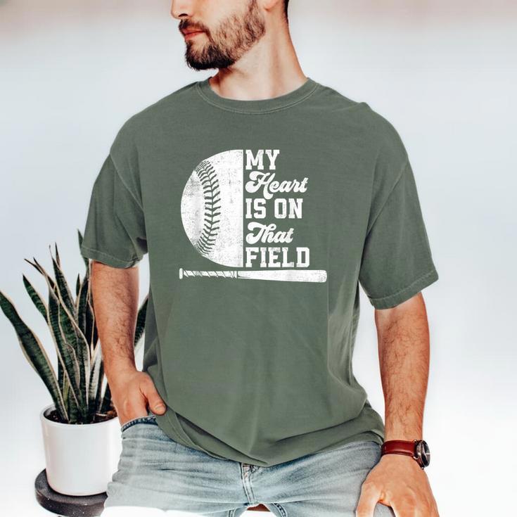 Proud Baseball Dad Fan My Heart Is On That Baseball Field Men's Comfort Colors T-Shirt