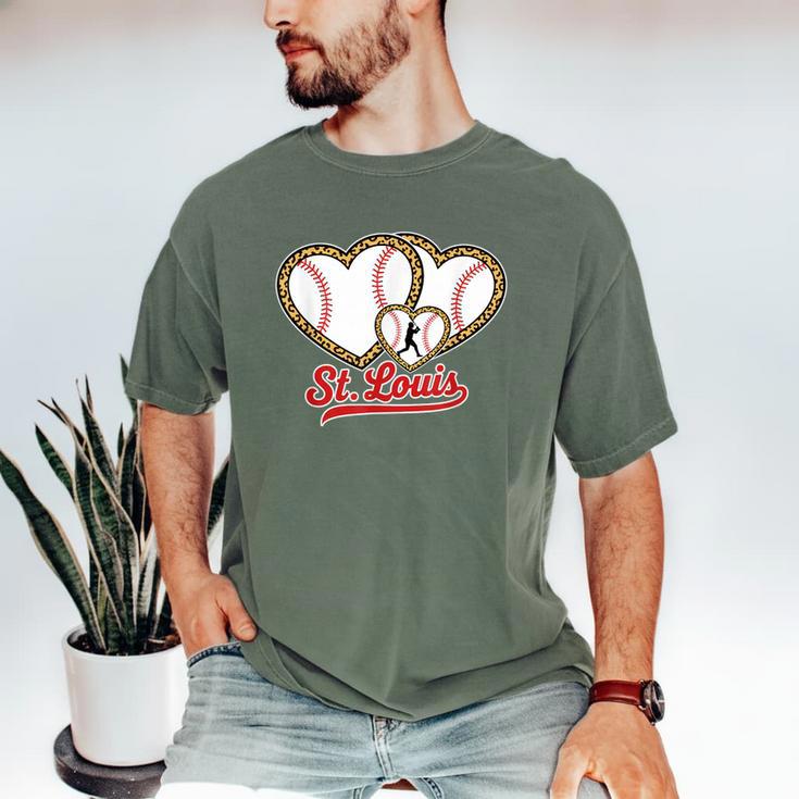 St Louis Leopard Heart Baseball Batter Boys Fan Men's Comfort Colors T-Shirt