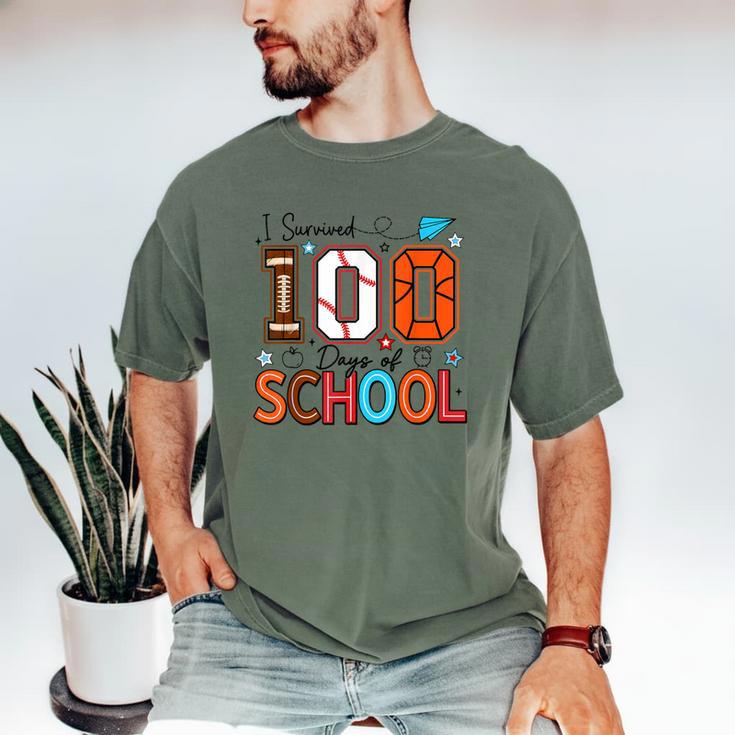 I Survived 100 Days Baseball Football Basketball School Kids Men's Comfort Colors T-Shirt I Survived 100 Days Baseball Football Basketball School Kids Men's Comfort Colors T-Shirt