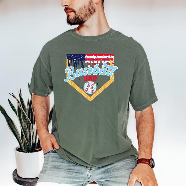 Baseball Dad Ice Cream Drip Father American Flag 4th Of July Men's Comfort Colors T-Shirt