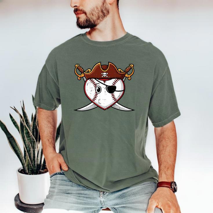 Baseball Heart Pirate Hat Crossed Swords Men Boys Kids Youth Premium Tri-Blend Men's Comfort Colors T-Shirt