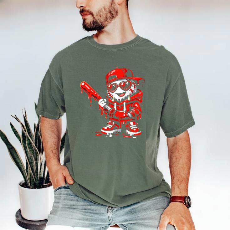 Drippy Baseball Mascot Valentine Heart Glasses Cartoon Men's Comfort Colors T-Shirt