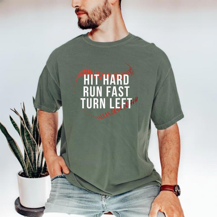 Hit Hard Run Fast Turn Left Baseball Player & Fan Premium Tri-Blend Men's Comfort Colors T-Shirt