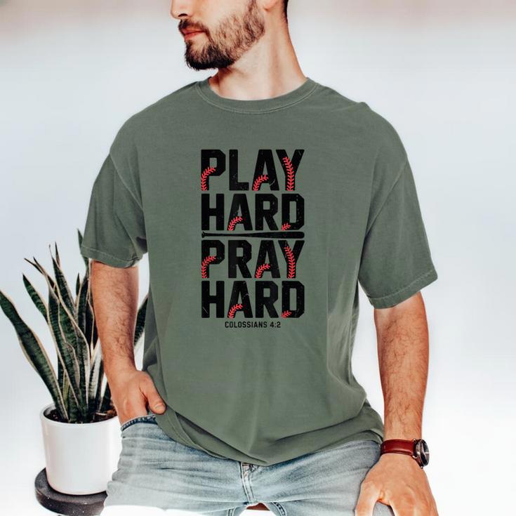 Play Hard Pray Hard Youth Boy Christian Baseball Jesus Men's Comfort Colors T-Shirt