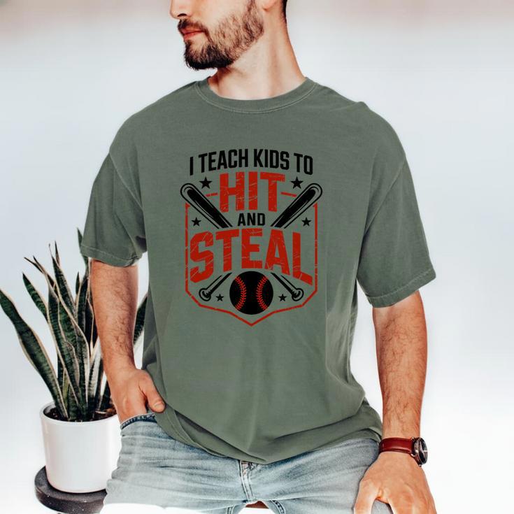 I Teach Kids To Hit And Steal Baseball Softball Coach Premium Tri-Blend Men's Comfort Colors T-Shirt