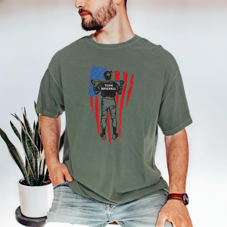 US Flag Baseball Player Batter Sport Lover Team Coach Family Men's Comfort Colors T-Shirt
