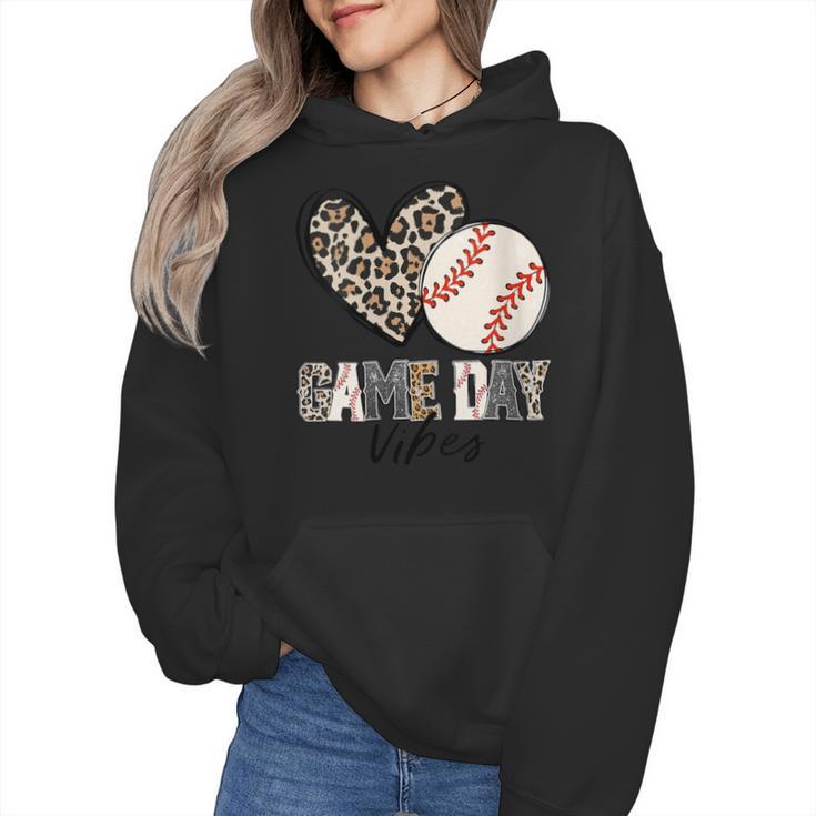 Baseball Game Day Vibes Baseball Mom Mama Leopard Cute Wmen Hoodie