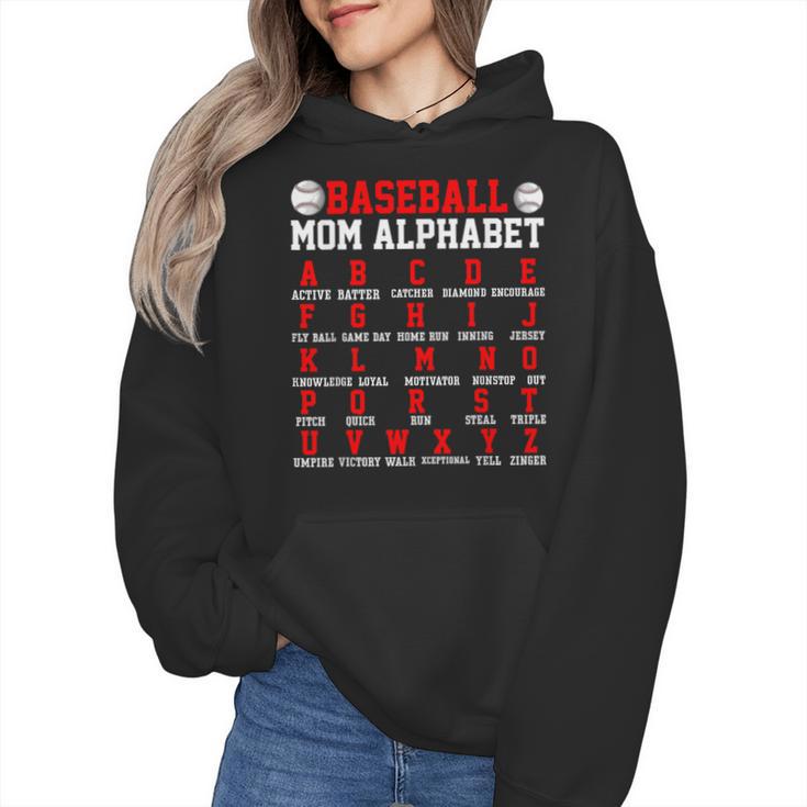Baseball Mom Alphabet Parent Mama Player Game Sport Fan Wmen Hoodie