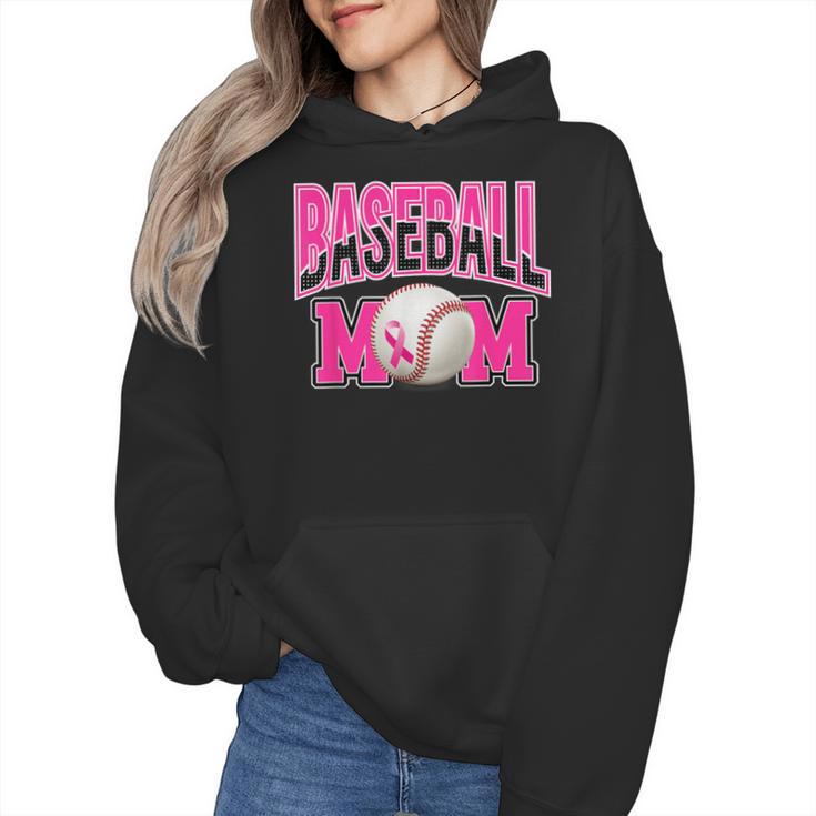 BASEBALL MOM BREAST CANCER RIBBON PINK SPORTS MOM Wmen Hoodie