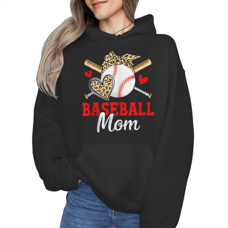 Baseball Mom Leopard Heart Mother's Day Girls Wmen Hoodie