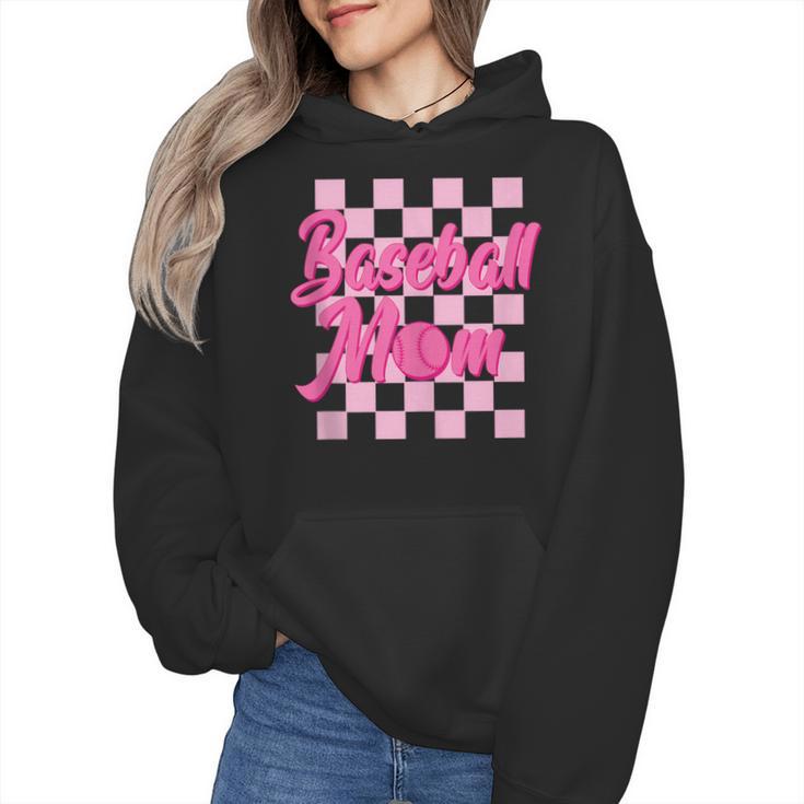 Baseball Mom And Pink Grid Sports Mother Mama Player Wmen Hoodie