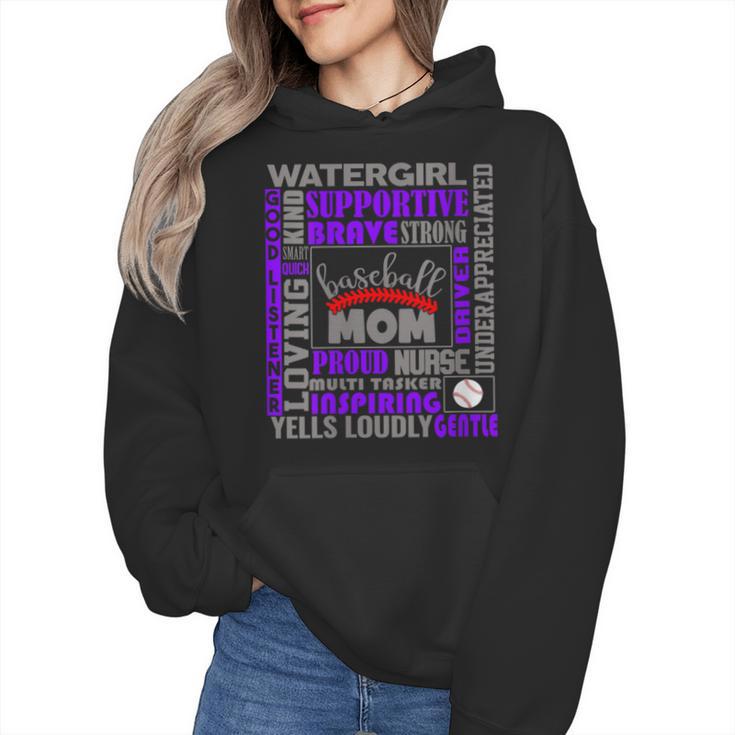 Baseball Mom Traits For Great Mothers Grey And Purple Wmen Hoodie