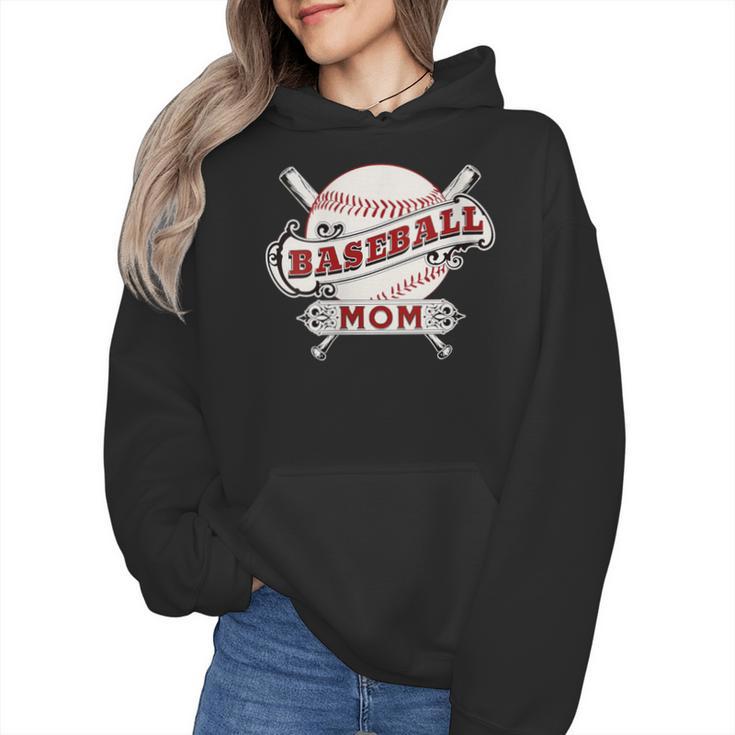 Baseball Mom Vintage Retro Game Day Son Supporter Fan Wmen Hoodie