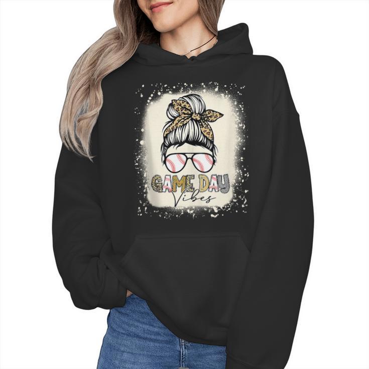 Bleached Messy Bun Game Day Vibes Baseball Mom Game Day Wmen Hoodie