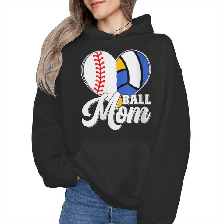 Proud Ball Mom Volleyball Baseball Mom Heart Wmen Hoodie