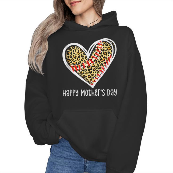 Softball Baseball Mom Valentine Leopard Heart Mother's Day Wmen Hoodie