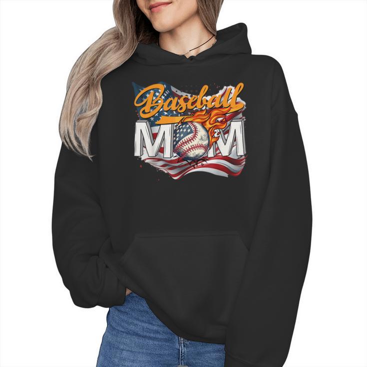 Vintage American Flag Baseball Mom Patriotic 4th July Wmen Hoodie