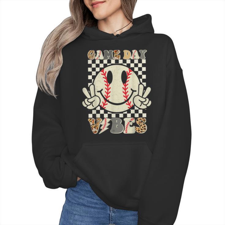 Women Kids Baseball Game Day Vibes Smile Baseball Mom Wmen Hoodie