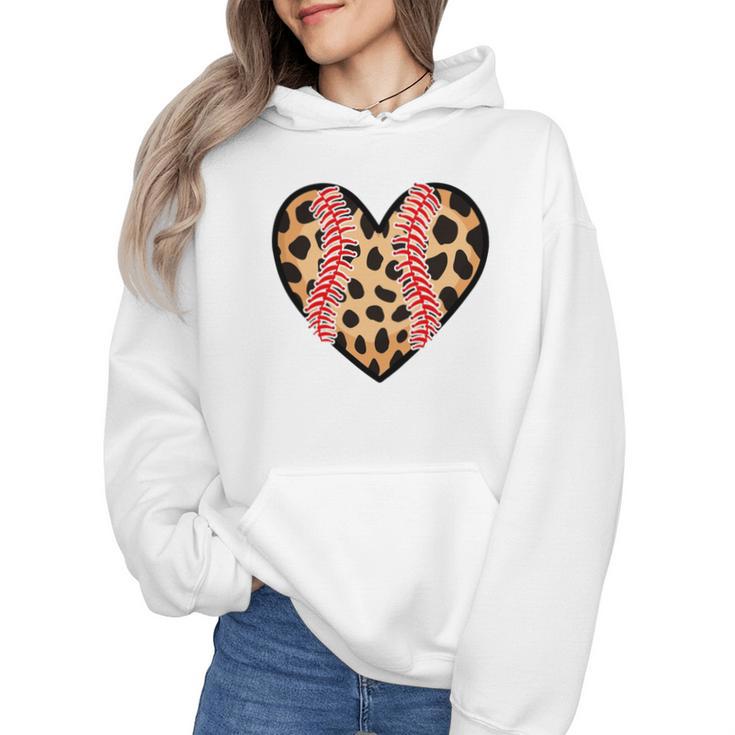Baseball Mom Leopard Heart Valentine Day Mother Day Wmen Hoodie
