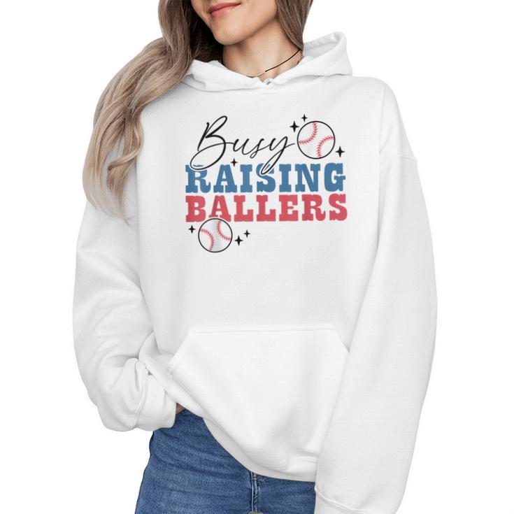 Busy Raising Ballers Retro Groovy Baseball Mom Outfit Wmen Hoodie