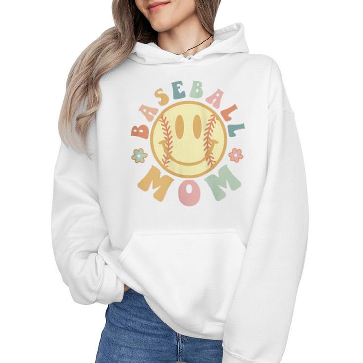 Groovy Retro Floral Happy Smiling Face Baseball Mom Wmen Hoodie