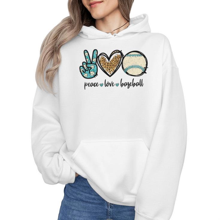 Peace Love Baseball Lover Motif For Women Pink Baseball Mom Wmen Hoodie