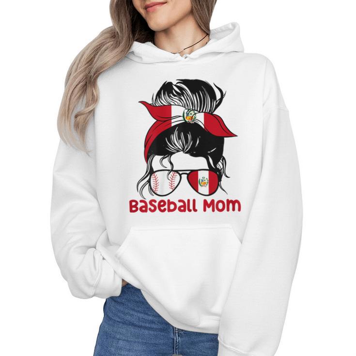 Peru Baseball Mom Messy Bun Wmen Hoodie