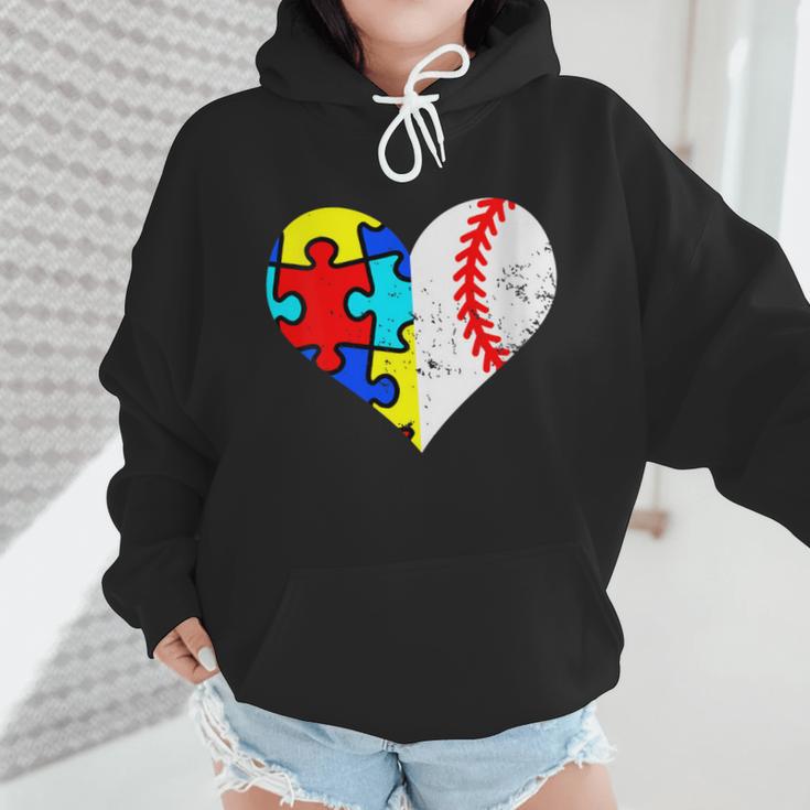 Autism Baseball Heart Autism Puzzle Baseball Mom Wmen Hoodie