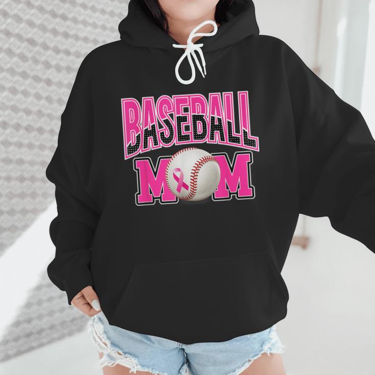 BASEBALL MOM BREAST CANCER RIBBON PINK SPORTS MOM Wmen Hoodie
