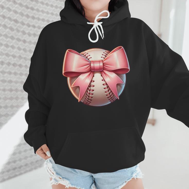 Baseball Mom Coquette Pink Bow Baseball Mom Wmen Hoodie