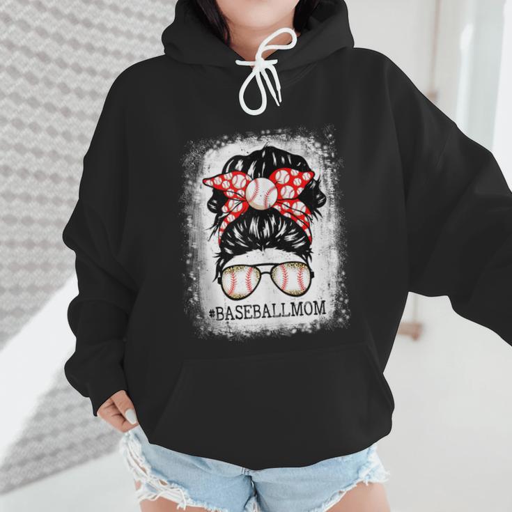 Baseball Mom Messy Bun Hair Player Mom Wmen Hoodie