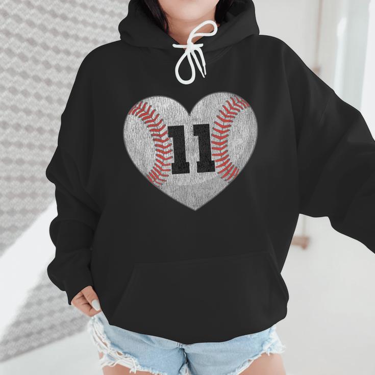 Baseball Number 11 Distressed Heart For Baseball Moms Wmen Hoodie Baseball Number 11 Distressed Heart For Baseball Moms Wmen Hoodie