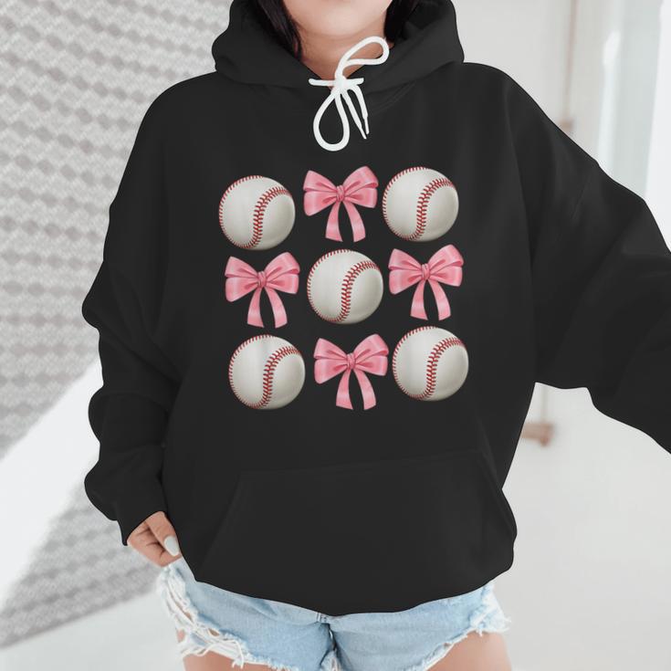 Baseballs And Bows Coquette Baseball Mom Baseball Coach Girl Wmen Hoodie