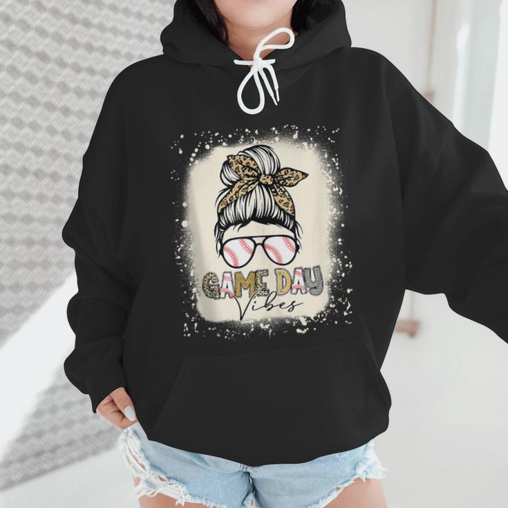 Bleached Messy Bun Game Day Vibes Baseball Mom Game Day Wmen Hoodie Bleached Messy Bun Game Day Vibes Baseball Mom Game Day Wmen Hoodie